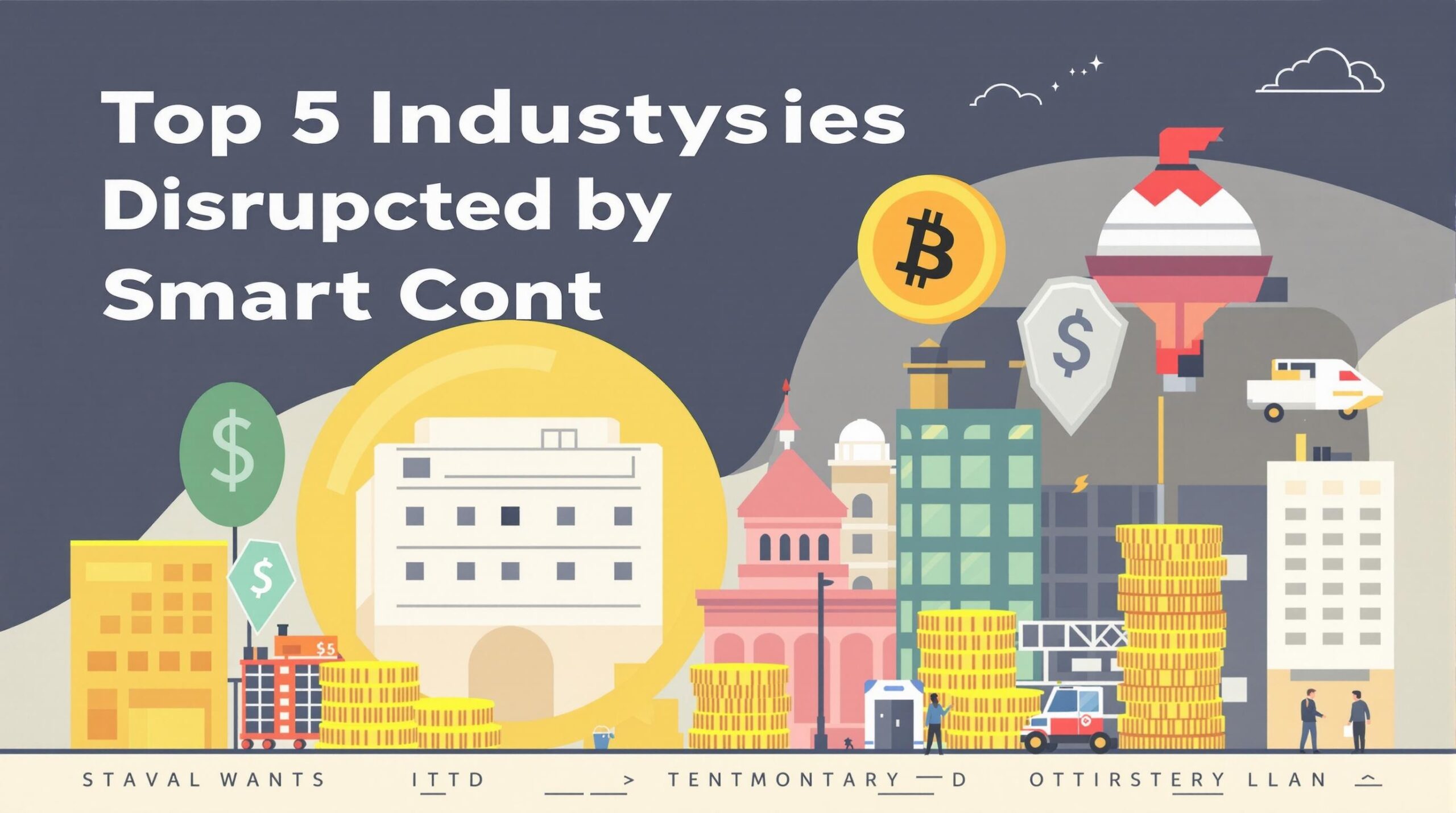 Infographic depicting the words Top 5 Industries Being Disrupted by Smart Contracts