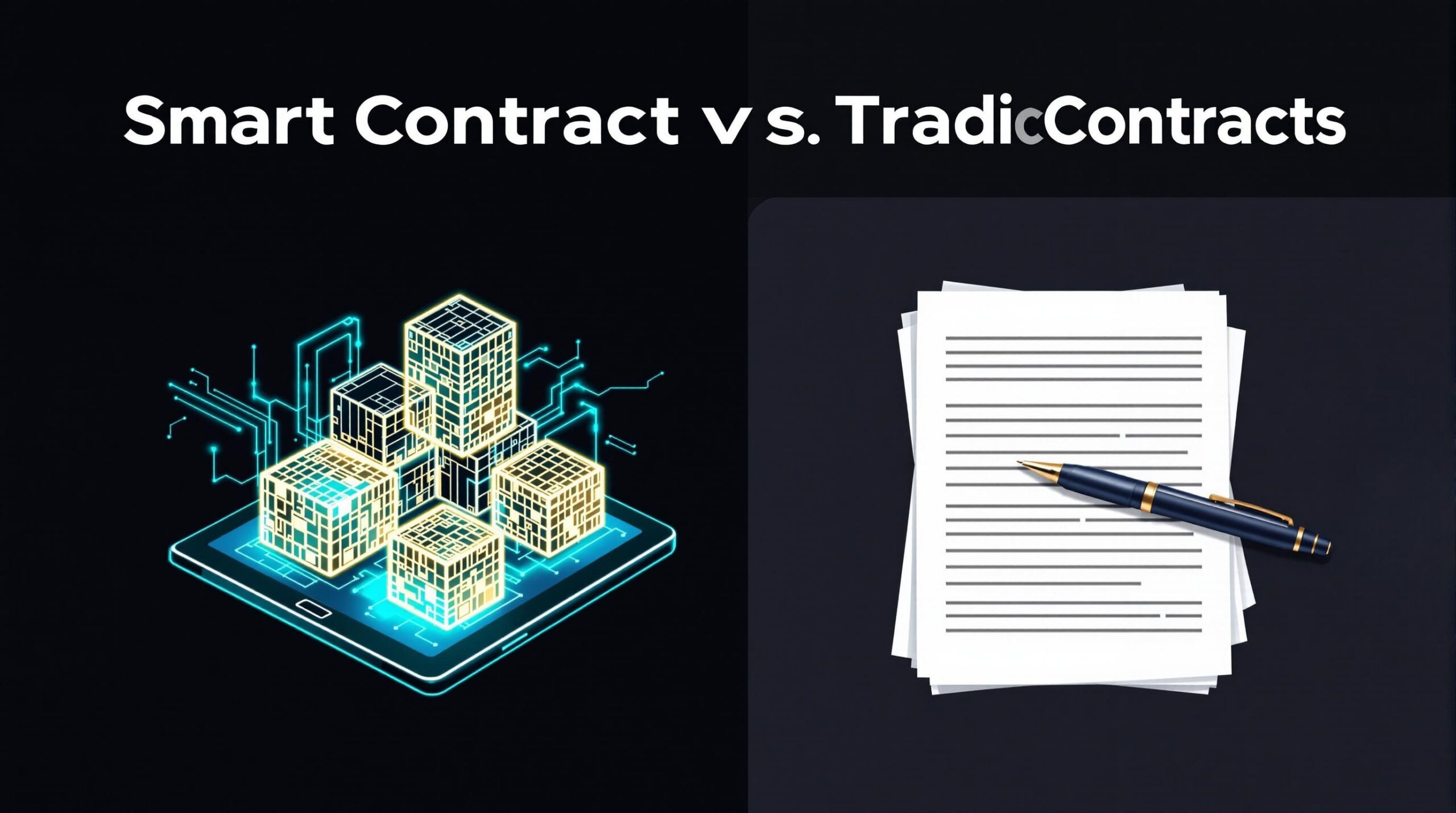 Infographic depicting the words Smart Contracts vs. Traditional Contracts: What’s the Difference?