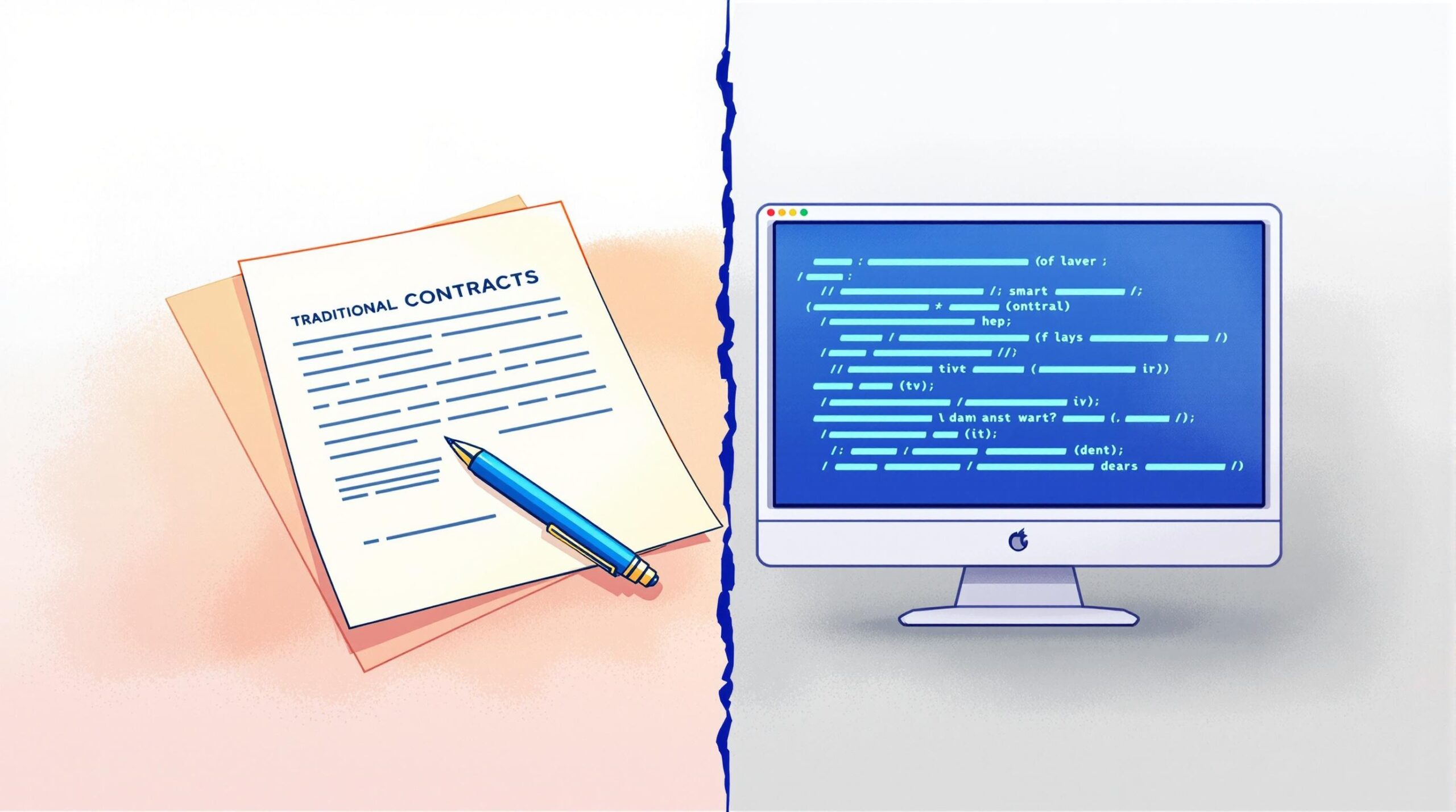 Infographic depicting the words Smart Contracts vs. Traditional Contracts: What’s the Difference?