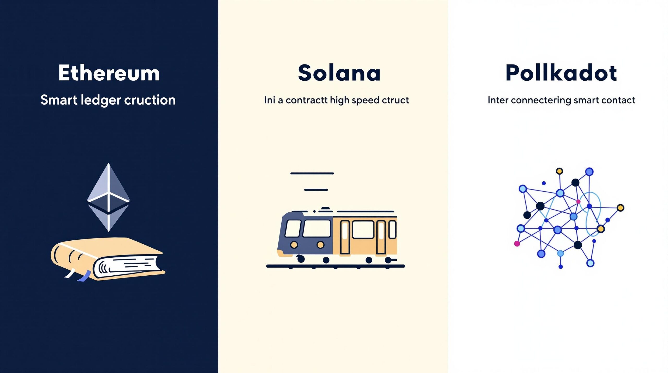 Infographic depicting the words Ethereum vs. Solana vs. Polkadot: Which Blockchain Has the Best Smart Contracts?