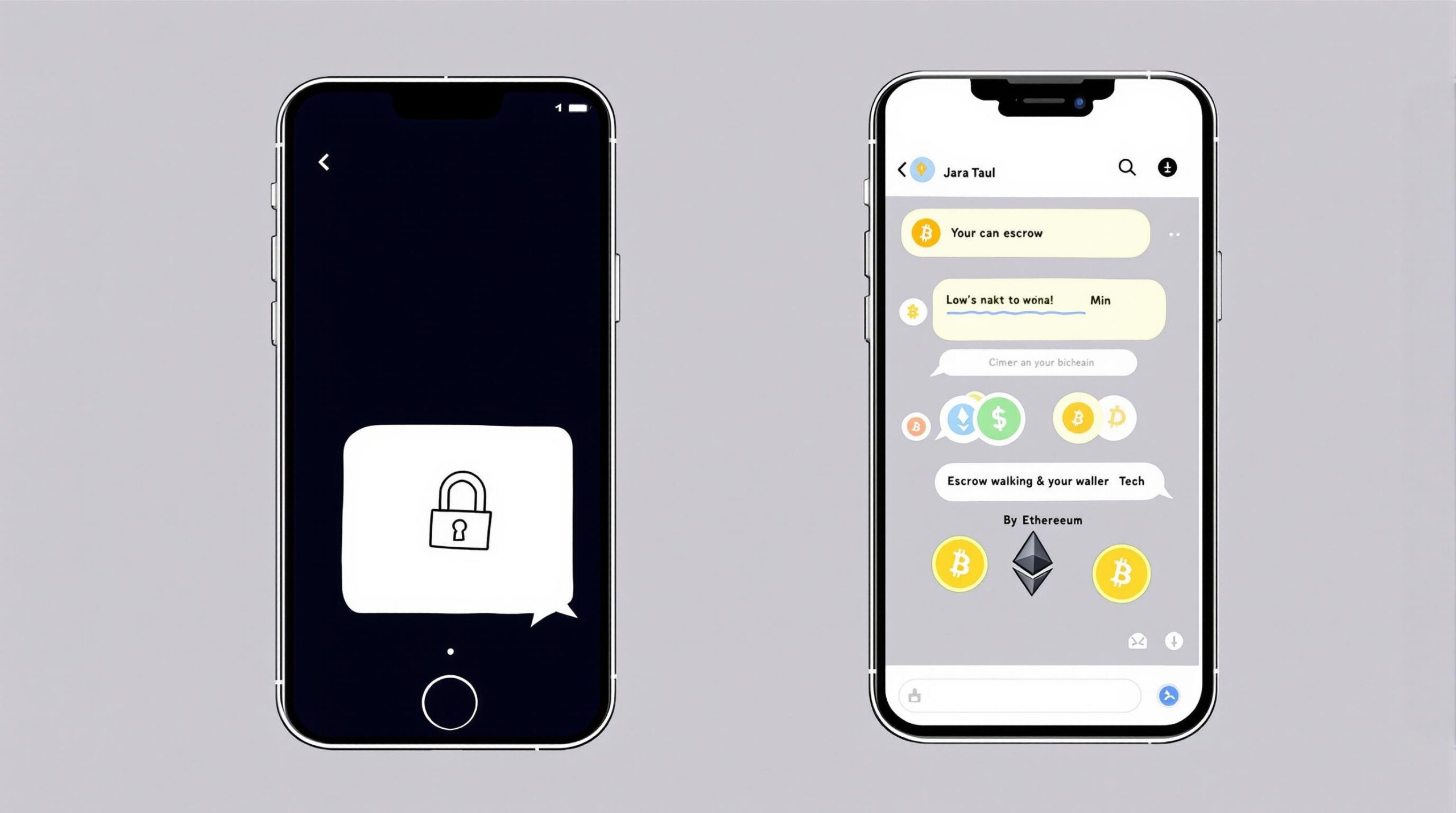 Infographic depicting the words Jara Wallet Escrow-Enabled P2P Chat Bot Explained